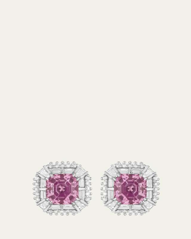18K White Gold Pink Spinel and Diamond Stud Earrings